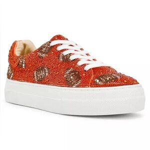 Betsey Johnson Sidny Rhinestone Sparkle Orange Football Sneakers Size 7 NEW